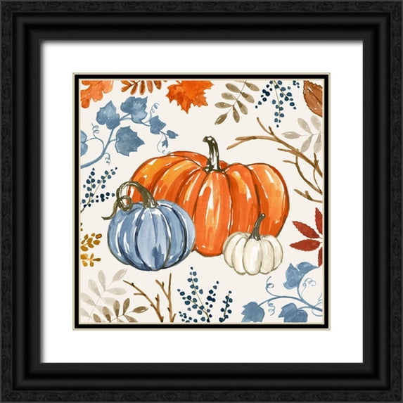 Barnes, Victoria 15x15 Black Ornate Wood Framed with Double Matting Museum Art Print Titled - Autumn Pumpkin II
