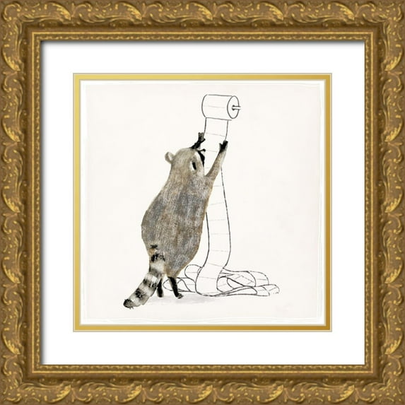 Barnes, Victoria 15x15 Gold Ornate Wood Framed with Double Matting Museum Art Print Titled - Rascally Raccoon IV