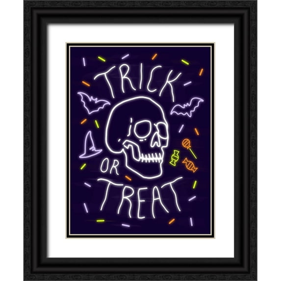Barnes, Victoria 15x18 Black Ornate Wood Framed with Double Matting Museum Art Print Titled - Neon Halloween I