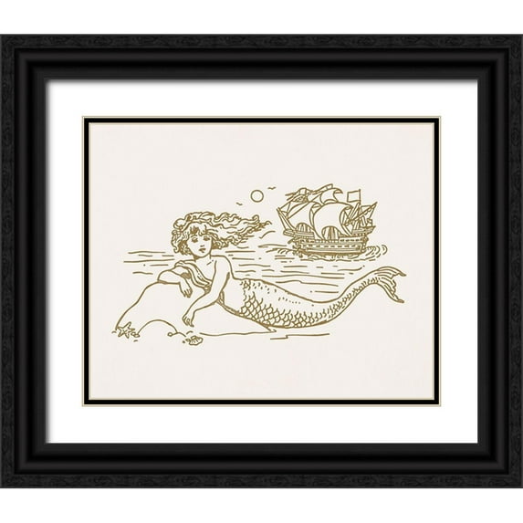 Barnes, Victoria 18x15 Black Ornate Wood Framed with Double Matting Museum Art Print Titled - Sunning Mermaid II