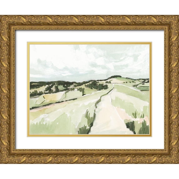 Barnes, Victoria 18x15 Gold Ornate Wood Framed with Double Matting Museum Art Print Titled - Rolling Pastures Sketch II