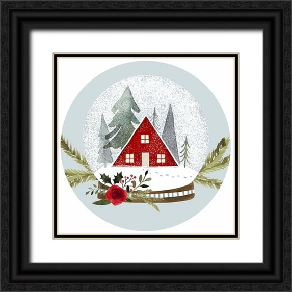 Barnes, Victoria 20x20 Black Ornate Wood Framed with Double Matting Museum Art Print Titled - Snow Globe Village Collection C