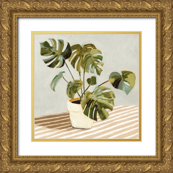 Barnes, Victoria 20x20 Gold Ornate Wood Framed with Double Matting Museum Art Print Titled - Plant on Stripes II