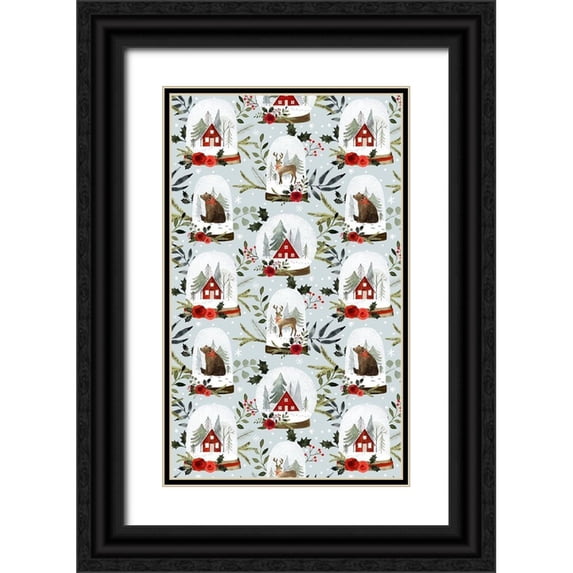 Barnes, Victoria 21x32 Black Ornate Wood Framed with Double Matting Museum Art Print Titled - Snow Globe Village Collection E
