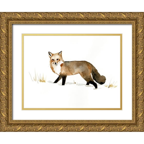 Barnes, Victoria 24x19 Gold Ornate Wood Framed with Double Matting Museum Art Print Titled - Winter Fox II