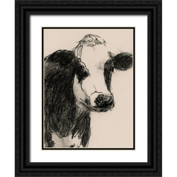 Barnes, Victoria 25x32 Black Ornate Wood Framed with Double Matting Museum Art Print Titled - Cow Portrait Sketch I