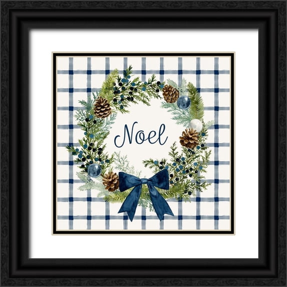 Barnes, Victoria 26x26 Black Ornate Wood Framed with Double Matting Museum Art Print Titled - Juniper Wreath I