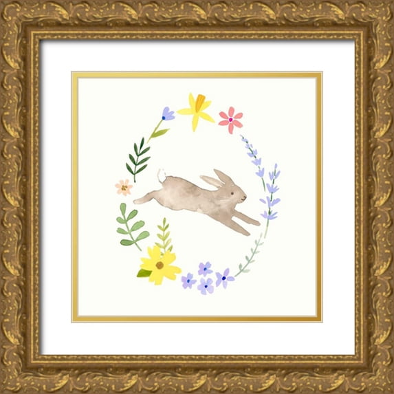 Barnes, Victoria 26x26 Gold Ornate Wood Framed with Double Matting Museum Art Print Titled - Wildflower Bunny II