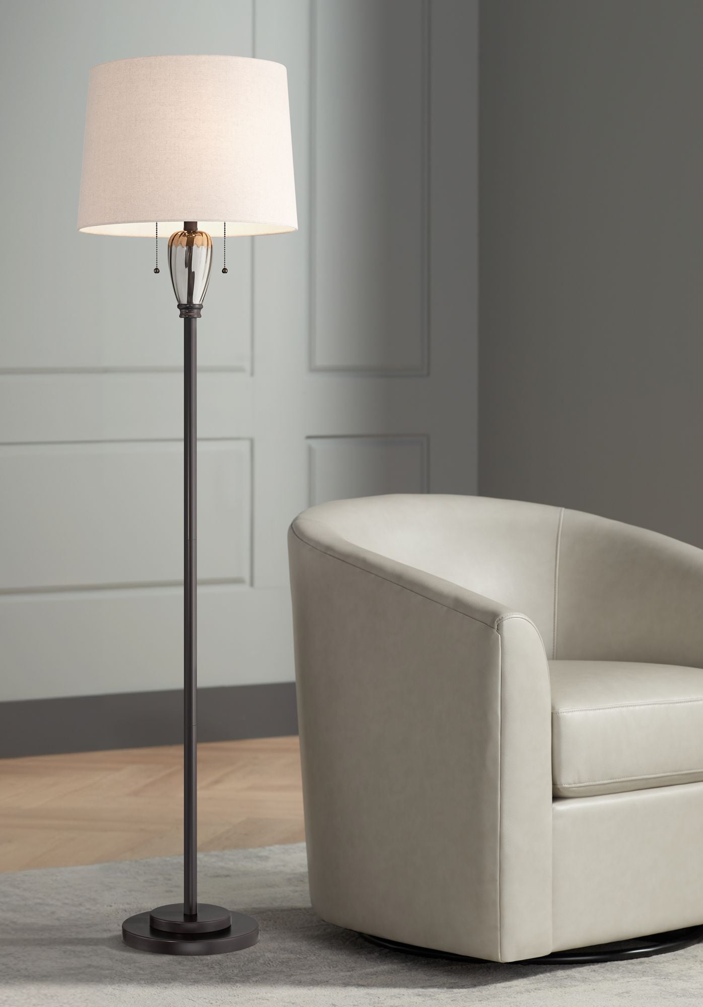 Bronze 64" Floor Lamp with Linen Drum Shade