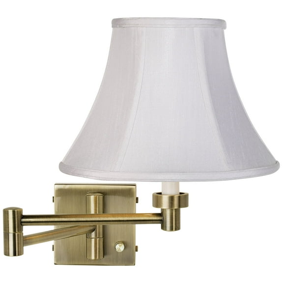 Barnes and Ivy Modern Swing Arm Wall Lamp Antique Brass Plug-In Light Fixture White Fabric Bell Shade for Bedroom Bedside Reading