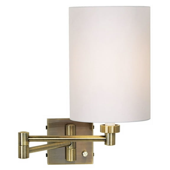 Barnes and Ivy Modern Swing Arm Wall Lamp Dark Antique Brass Plug-In Light Fixture White Cotton Cylinder Shade for Bedroom Bedside