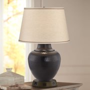 Barnes and Ivy Rustic Farmhouse Table Lamp 27 1/4 Tall with USB and AC Power Outlet in Base Bronze Hammered Beige Drum Shade for Bedroom Living Room