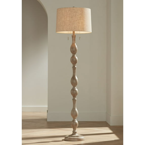Barnes and Ivy Tuscan Chic 62 1/2" Tall Standing Floor Lamp Pull Chain Gray Natural Faux Wood Finish Living Room Bedroom House