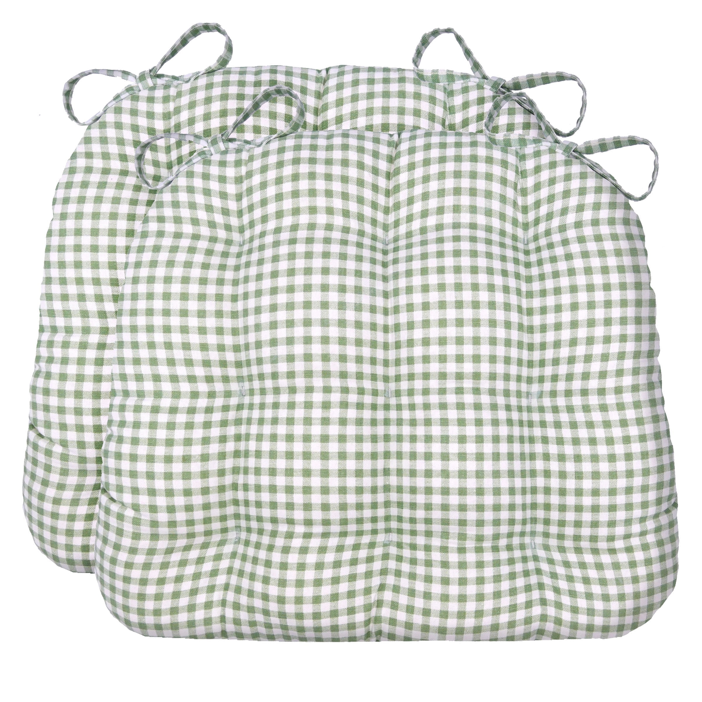 Barnett Home Decor Dining Chair Cushions with Ties, 16.5 x 18, Pack of 2 – Madrid SageGreen Gingham Check – 100% Cotton, Latex Foam Fill, Made in USA