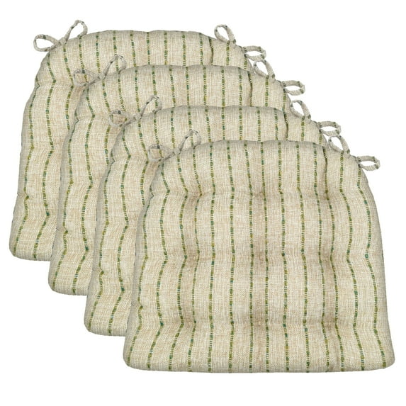 Barnett Home Decor Dining Chair Cushions with Ties, 16.5 x 18, Pack of 4 – Avante Green (Oatmeal) – Stain-Resistant Performance Fabric, Latex Foam Fill, Made in USA