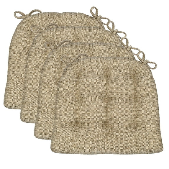Barnett Home Decor Dining Chair Cushions with Ties, 16.5 x 18, Pack of 4 – Brisbane Camel Tweed – Stain-Resistant Performance Fabric, Latex Foam Fill, Made in USA
