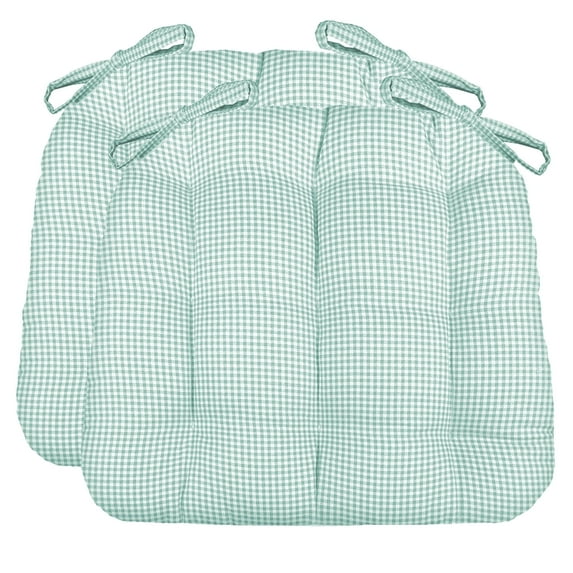 Barnett Home Decor Dining Chair Cushions with Ties, 16.5 x 18, Pack of 2 – Madrid Aqua Gingham Check – 100% Cotton, Latex Foam Fill, Made in USA