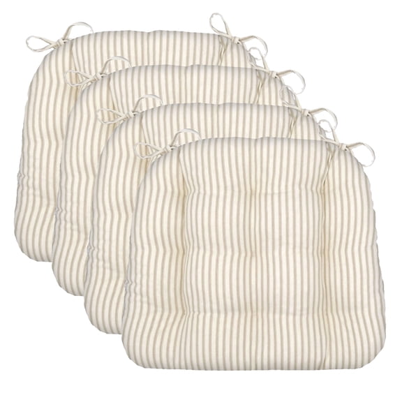 Barnett Home Decor Dining Chair Cushions with Ties, 16.5 x 18, Pack of 4 – Ticking Stripe Natural – 100% Cotton, Latex Foam Fill, Made in USA