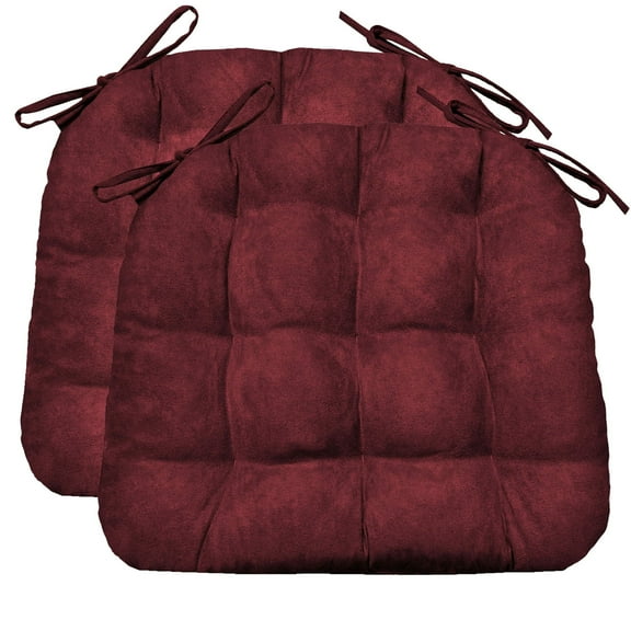 Barnett Home Decor Microsuede Dining Chair Cushions with Ties, 16.5 x 18, Pack of 2 – Claret Red – Reversible, Machine Washable, Latex Foam Fill, Microfiber Ultrasuede