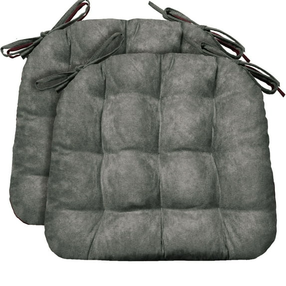 Barnett Home Decor Microsuede Dining Chair Cushions with Ties, 16.5 x 18, Pack of 2 – Grey (Gray) – Reversible, Machine Washable, Latex Foam Fill, Microfiber Ultrasuede