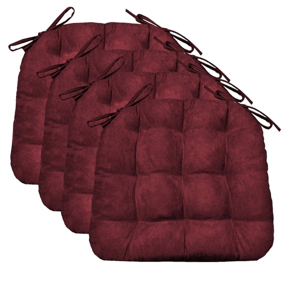 Barnett Home Decor Microsuede Dining Chair Cushions with Ties, 16.5 x 18, Pack of 4 – Claret Red – Reversible, Machine Washable, Latex Foam Fill, Microfiber Ultrasuede