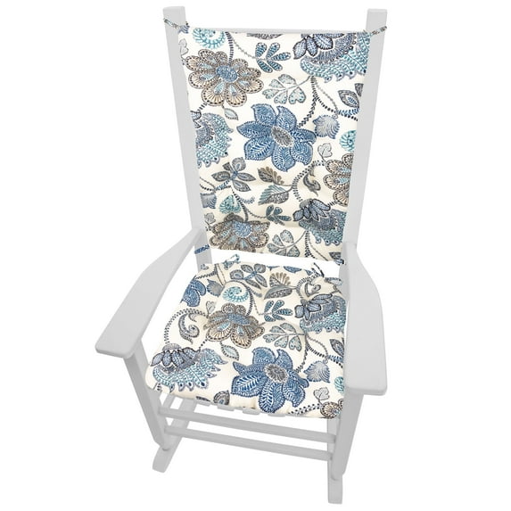 Barnett Home Decor Outdoor Rocking Chair Cushions – Boutique Blue Floral, Extra-Large Set Seat 19x19 & Back 18x23, Fade & Weather Resistant Porch Rocker Cushions
