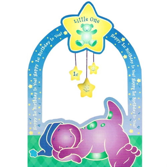Barney 1st Birthday Photo Holder Centerpiece (1ct)