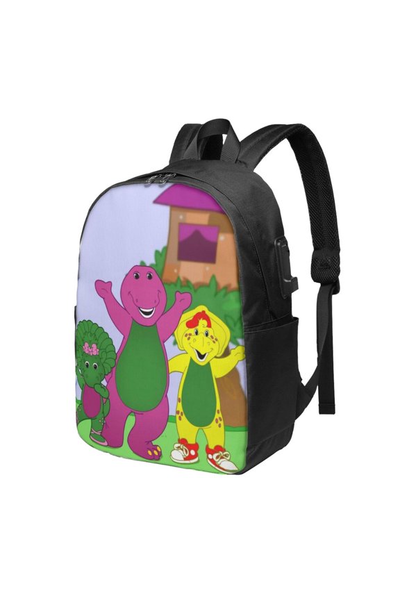 Barney And Friends Backpack Large Laptop Bookbag with usb Charging Port College Travel Hiking School Computer Daypack Rucksack