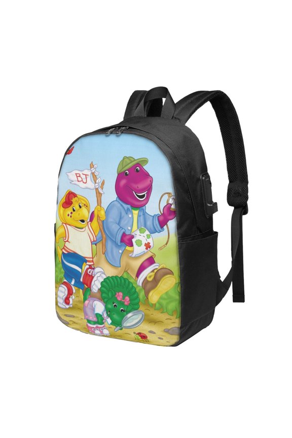 Barney And Friends Backpack Large Laptop Bookbag with usb Charging Port College Travel Hiking School Computer Daypack Rucksack