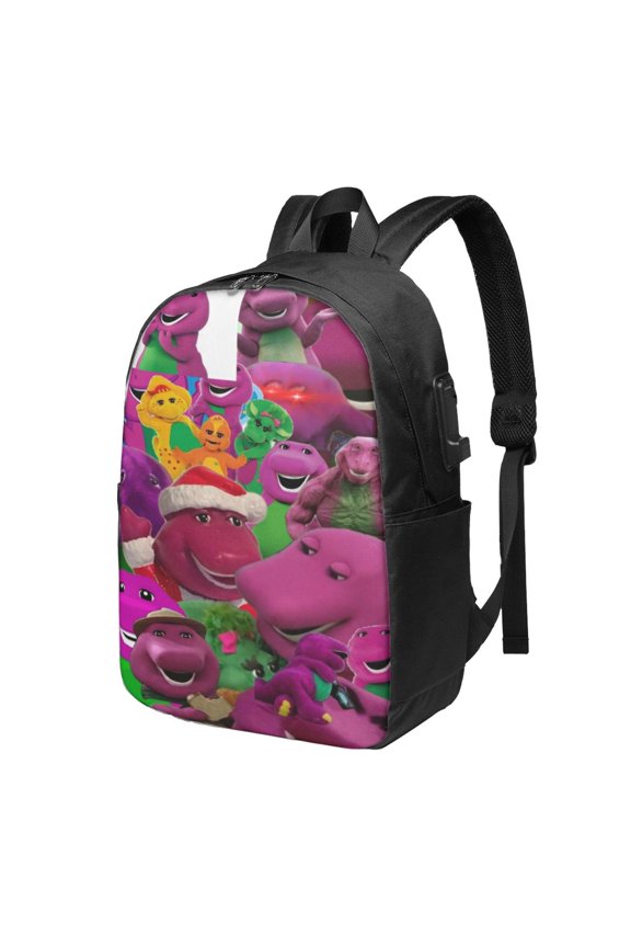 Barney And Friends Backpack Large Laptop Bookbag with usb Charging Port College Travel Hiking School Computer Daypack Rucksack