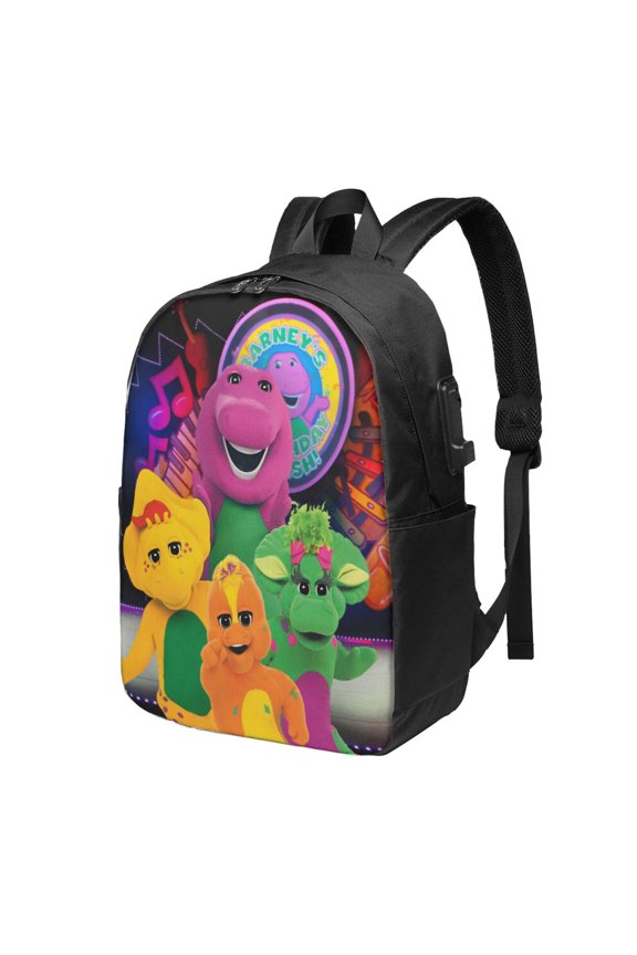 Barney And Friends Backpack Large Laptop Bookbag with usb Charging Port College Travel Hiking School Computer Daypack Rucksack