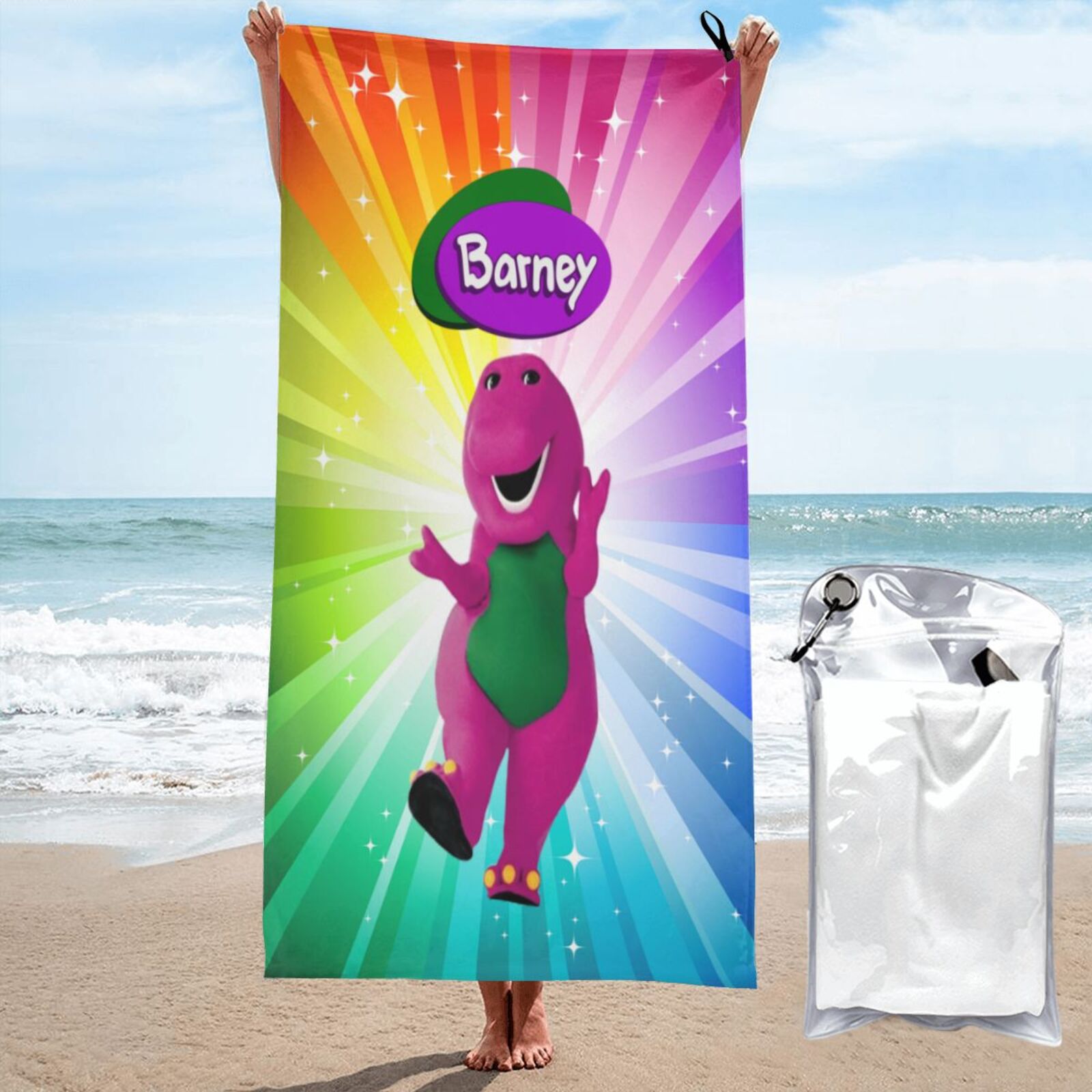 値下げ vintage バーニー Barney&Friends ビーチタオル ♧【 Barney & Friends（ バーニー&フレンズ ） 】 BIG TOWEL