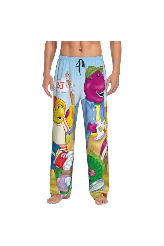Barney And Friends Pajama Pants for Men, Super Soft All over Print Lounge Pants Sleepwear Bottom with Pockets Drawstring