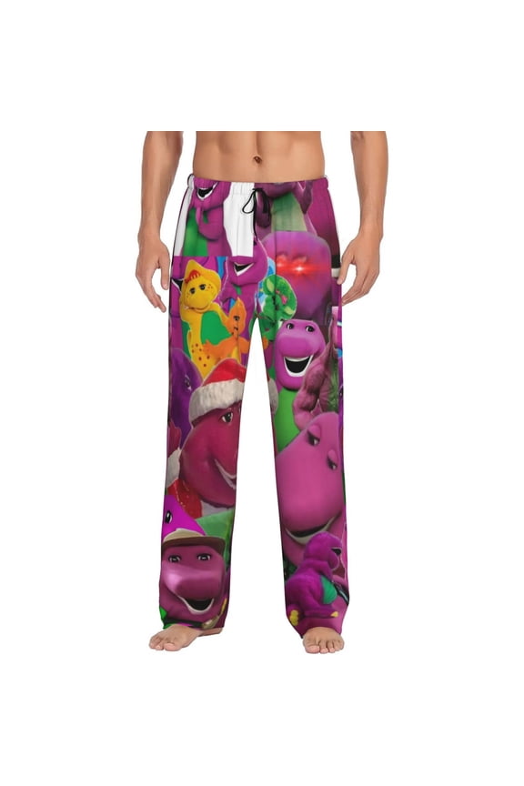 Barney And Friends Pajama Pants for Men, Super Soft All over Print Lounge Pants Sleepwear Bottom with Pockets Drawstring