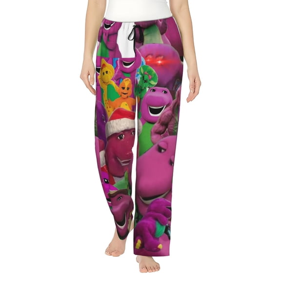 Barney And Friends Women's Pajama Pants, Comfy All Over Print Lounge Pants Casual Sleepwear with Pockets & Drawstring