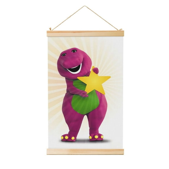 Barney And Friends Poster Canvas Wooden Shaft Hanging Poster Home Decor, Aesthetic Wood Frames Scroll Painting Wall Art for Living Room Bedroom Office 20"X30"