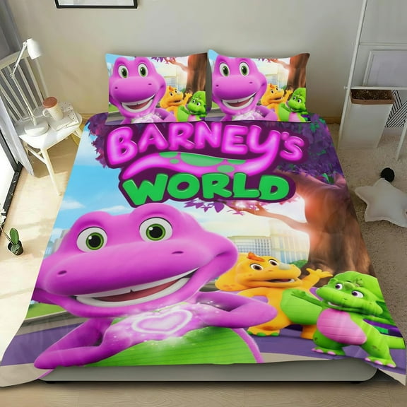 Barney and Friends-themed Bed Sheet Set Three Piece Set Comfortable And Skin Friendly Unique Design Home Decor Gifts For Family Friends fans54x79Inches（135cm*200cm）