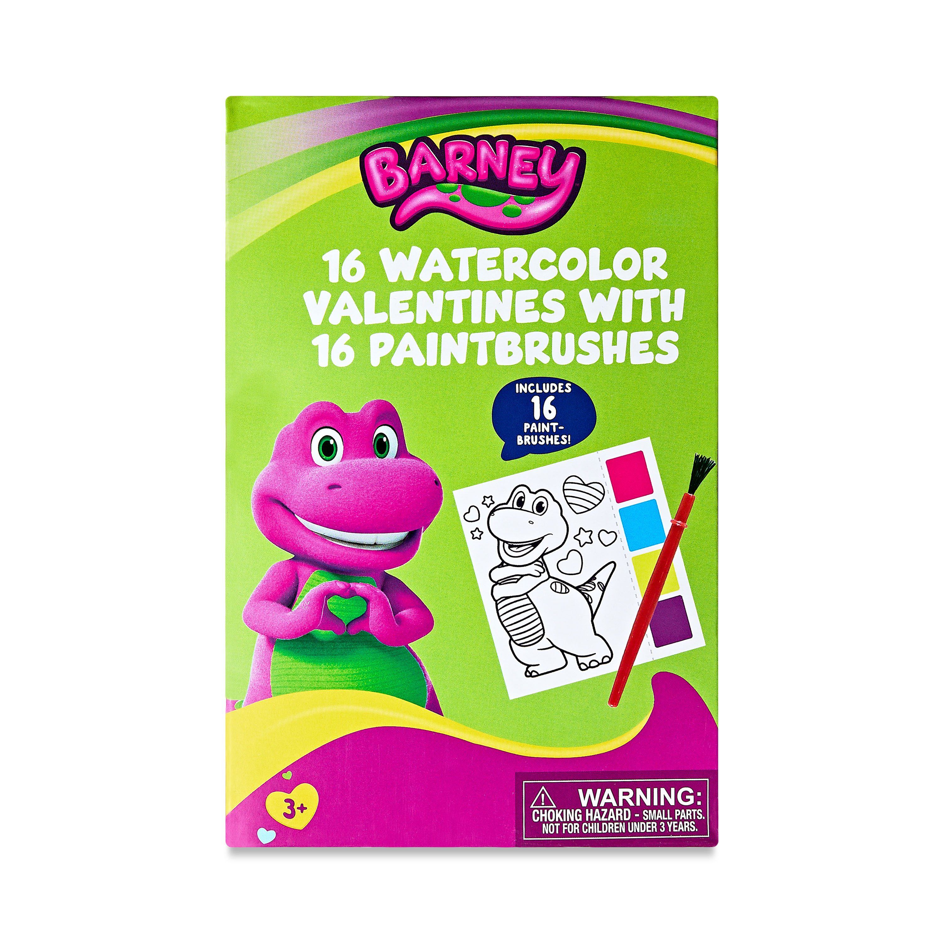 Barney Valentine Exchange Cards, Watercolor, Paper, Classroom, Multi-Color, 16 Count, Paint with Water