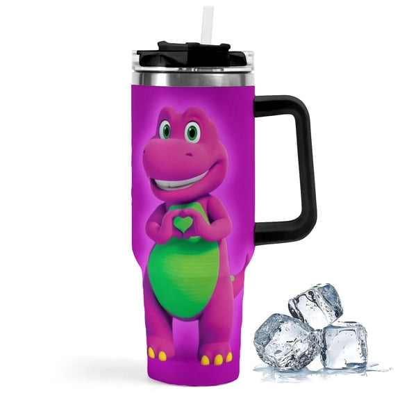 Barney and Friends 40oz StrawSip Double-Wall Insulated Stainless Steel Tumbler with Handle Car Cup Water Bottle Gifts