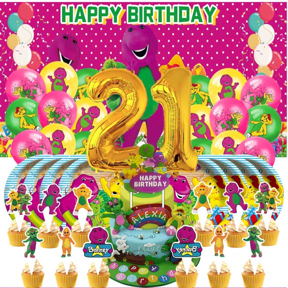 Barney and Friends Balloons Party Supplies 21th Decor Tableware Birthday Cake Topper Decorations Banner Backdrop
