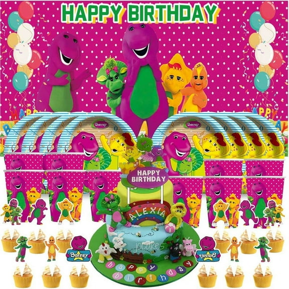 Barney and Friends Birthday Cups Party Supplies Decor Backdrop Plates Fans Decorations Banner