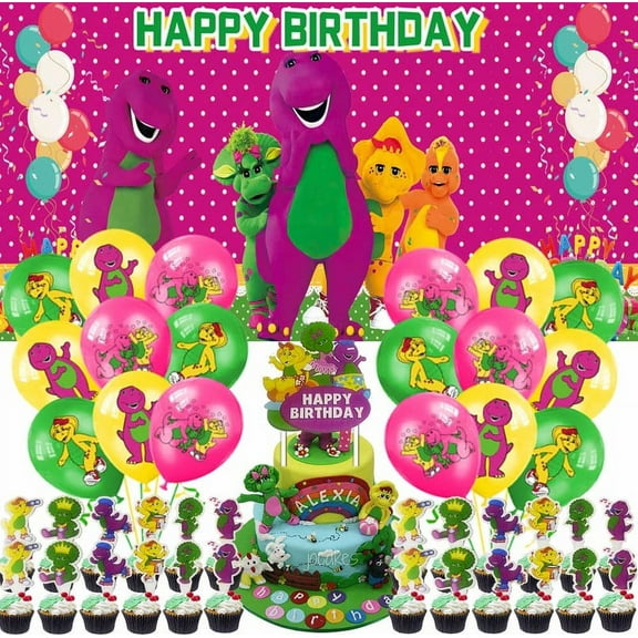 Barney and Friends Party Supplies Kit Latex Balloons Birthday Decor Banner Decorations Backdrop Cake Topper