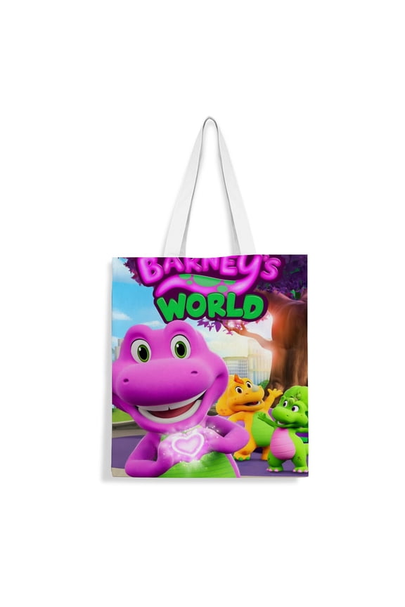 Barney and Friends-theme canvas Tote Bag for Women Aesthetic Shopping Grocery Reusable Bags with Inner Zipper Women Gift 13.8 x 15.8 inches35x40cm