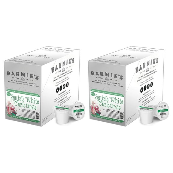 Barnie's Coffee & Tea Co. Santa's White Christmas Decaf Single Serve Coffee Cups, Coconut Caramel & Vanilla, Medium Roast Pods Compatible with Keurig Brewers, 24 Count per Box, 2 Boxes