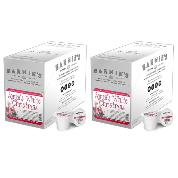 Barnie's Coffee & Tea Co. Santa's White Christmas Single Serve Coffee Cups, Coconut Caramel & Vanilla, Medium Roast Pods Compatible with Keurig Brewers, 22 Count per Box, 2 Boxes
