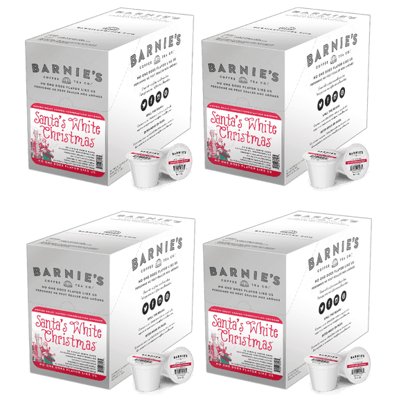 Barnie's Coffee & Tea Co. Santa's White Christmas Single Serve Coffee Cups, Coconut Caramel & Vanilla, Medium Roast Pods Compatible with Keurig Brewers, 24 Count per Box, 4 Boxes