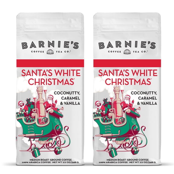 Barnie's Coffee Tea Co Santa's White Christmas Vanilla, Coconut, Caramel Flavored Ground Coffee, 2 Pack, 2 Bags