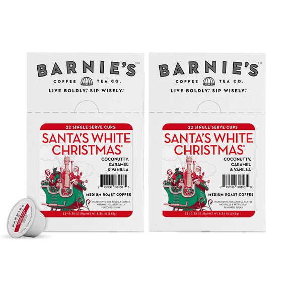 Barnie's Coffee Tea Co Santa's White Christmas Medium Roast Coffee Pods, Keurig Compatible, 44 Count