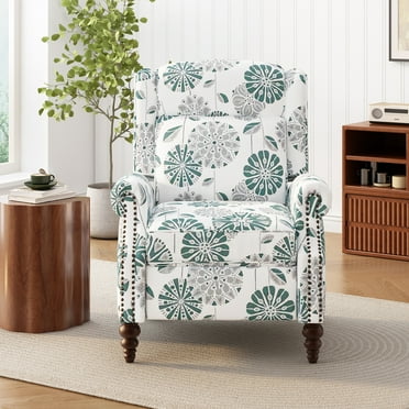 Barnn Modern White and Blue Fabric Upholstery Push Back Recliner