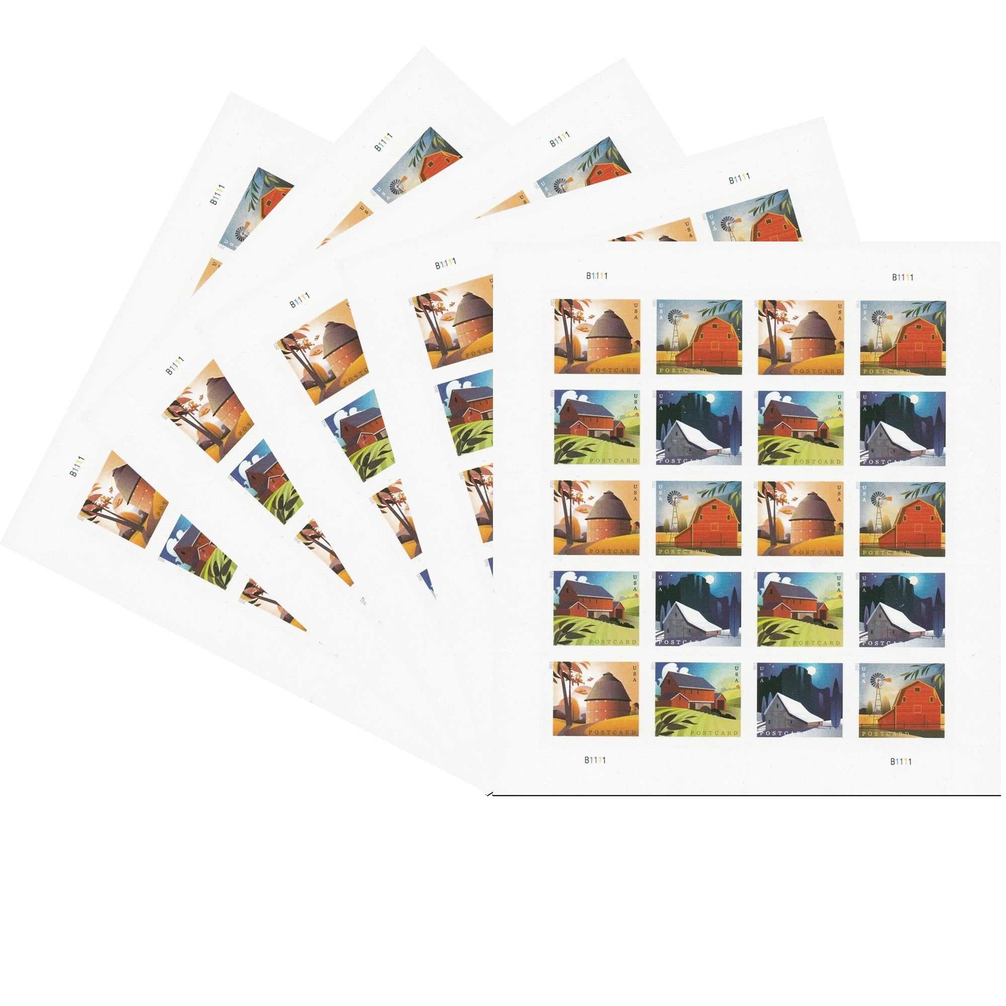 Barns POSTCARD RATE USPS Postage Stamp 5 Sheets of 20 US Forever First
